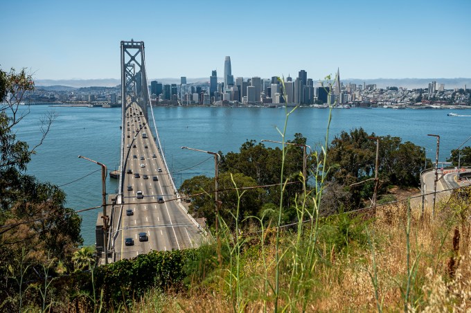 Westbound traffic on the Oakland San Francisco Bay Bridge in San Francisco, California, US, on Thursday, June 29, 2023. More than 43 million motorists will drive 50 miles or more from their homes this Independence Day weekend, according to a forecast from AAA. Photographer: David Paul Morris/Bloomberg