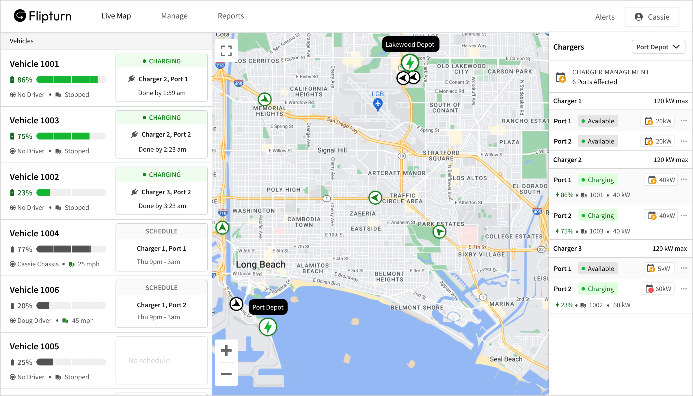 Flipturn's software displaying truck state of charge.