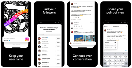 Threads displayed on 4 smartphones