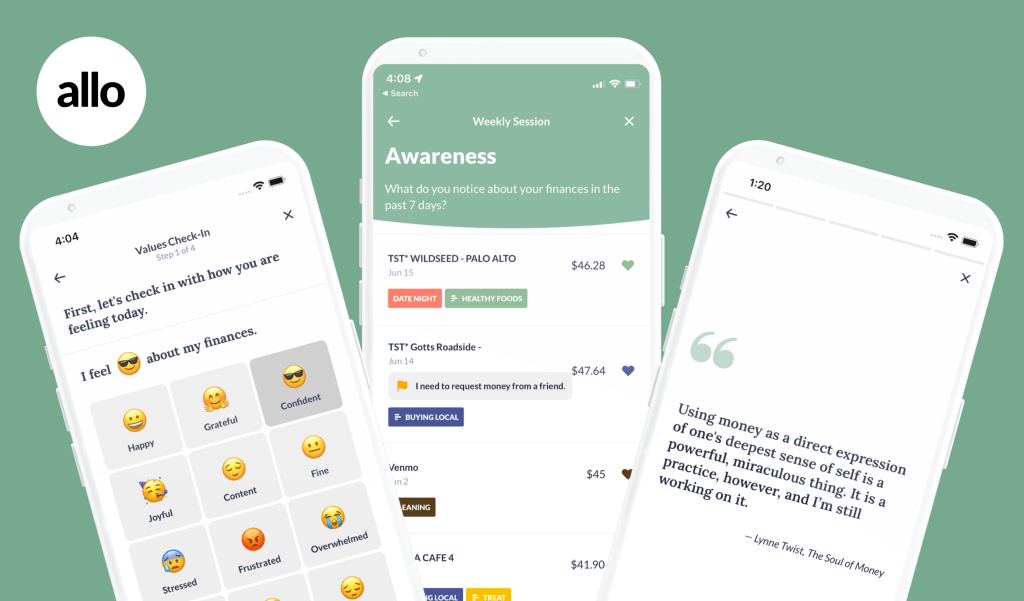 Three screenshots showcasing Allo's different features