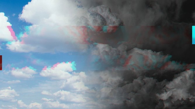 fluffy white clouds, blue sky, dark clouds