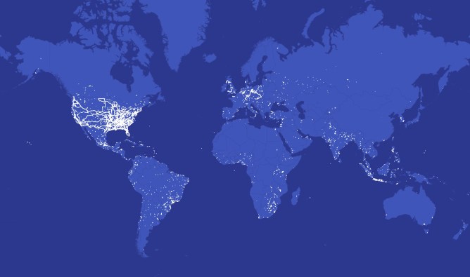 1.8 million location data points visualized on a blue world map