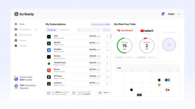 ScribeUp, subscription management