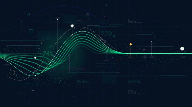 Green information graph on a black background, suggesting a synthetic data flow concept.