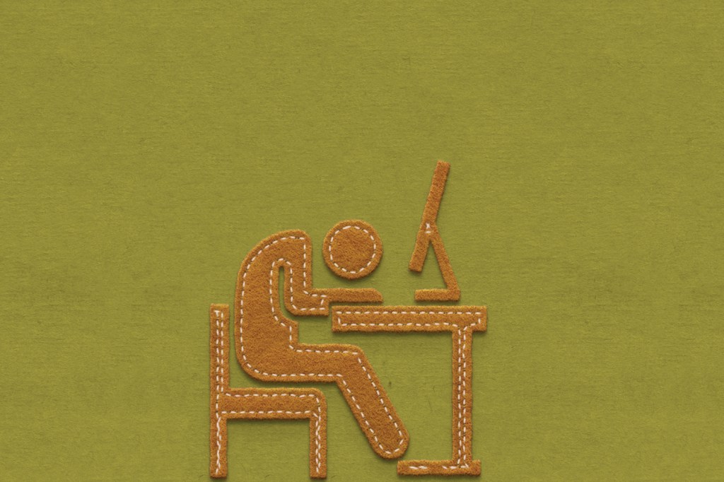 tired men sleeping at desk made in felt,Conceptual image of burnout person