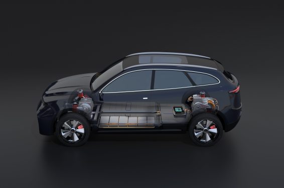 Cutaway view of an SUV with an electric drivetrain.