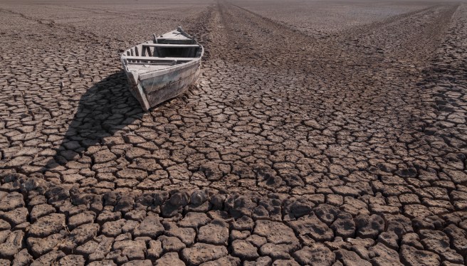 Boat stranded in desert, Little Rann of Kutch, Gujarat, India