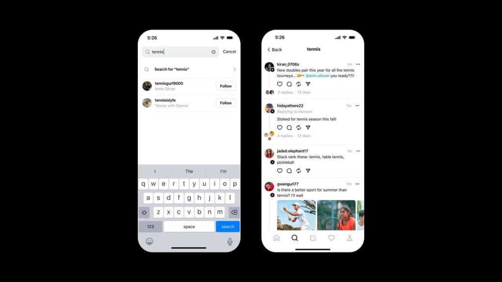 Threads displayed on 2 smartphone screens