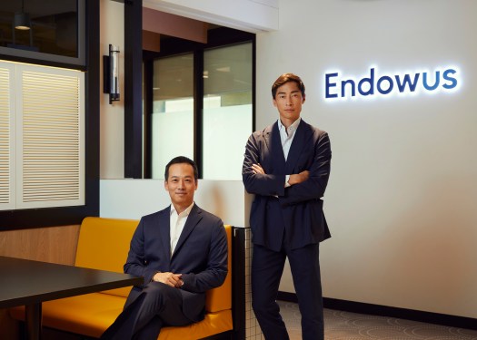 Endowus co-founders Samuel Rhee and Gregory Van, pictured in its office