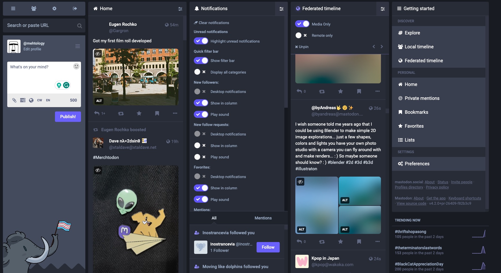 What multi-column view looks like on Mastodon