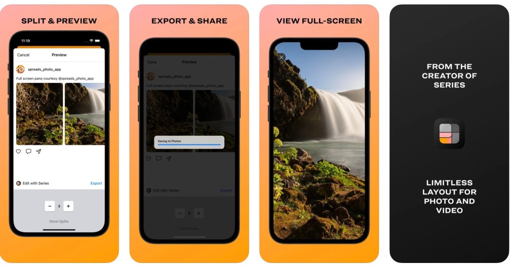 Spreads on 4 mobile screens