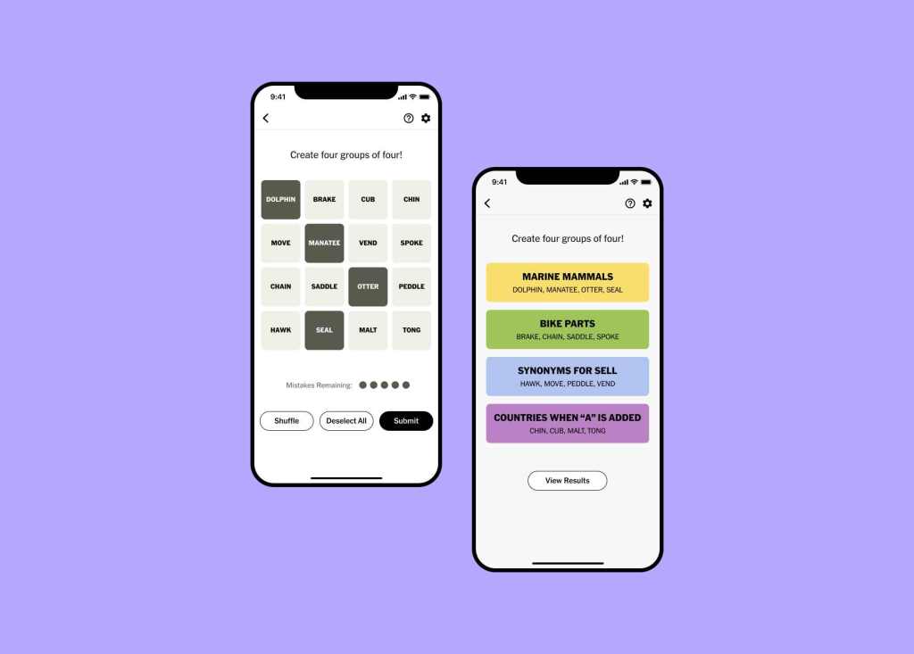 Connections game on The New York Times