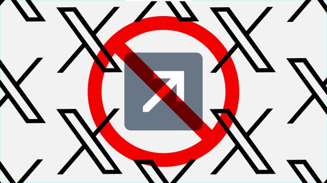 X logos with arrow in the middle, arrow is crossed out