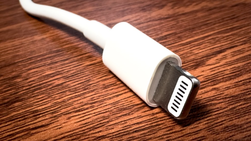 Apple lightning connector on a wood surface