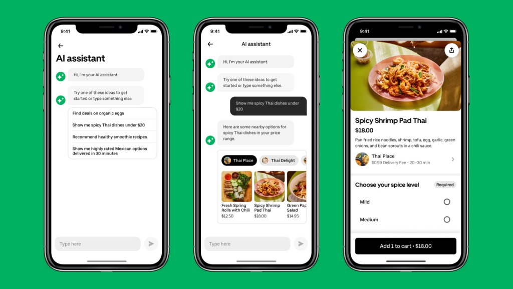 Uber Eats AI assistant screens