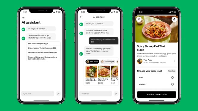 Uber Eats AI assistant screens