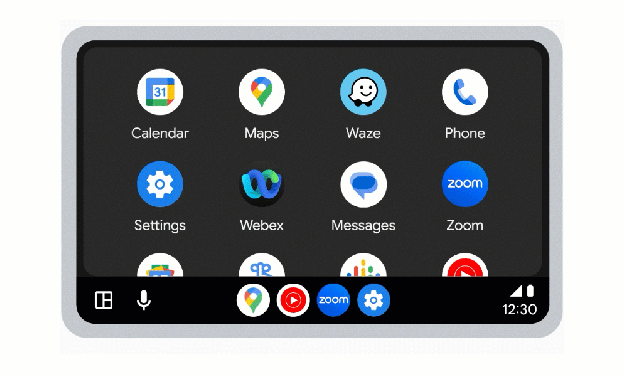 A gif that shows a bunch of app icons on a car screen and then zooms into audio conferencing