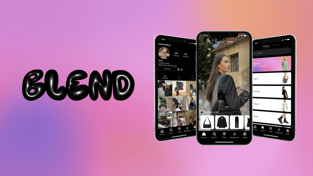 Blend logo and app displayed on smartphone screens