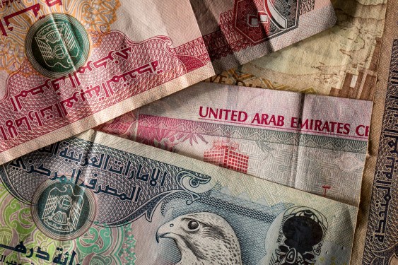 United Arab Emirates dirham banknotes issued by the United Arab Emirates Central Bank. Photographer: Jason Alden/Bloomberg