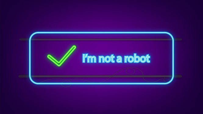 Captcha, I am not a robot on laptop screen.