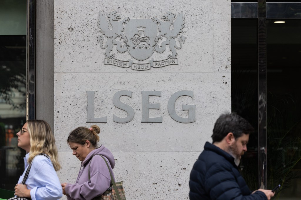 A sign on the outside of the London Stock Exchange Group offices