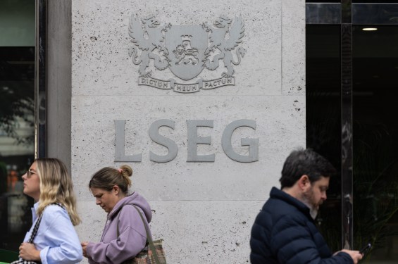 A sign on the outside of the London Stock Exchange Group offices