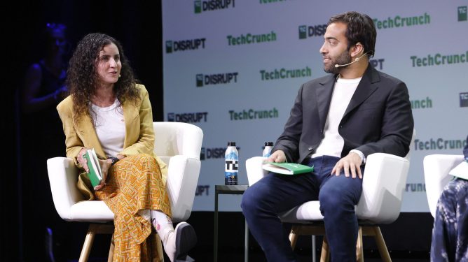 SAN FRANCISCO, CALIFORNIA - SEPTEMBER 19: (L-R) NFX General Partner Morgan Beller and General Catalyst Managing Director Marc Bhargava speak onstage during TechCrunch Disrupt 2023 at Moscone Center on September 19, 2023 in San Francisco, California. (Photo by Kimberly White/Getty Images for TechCrunch)