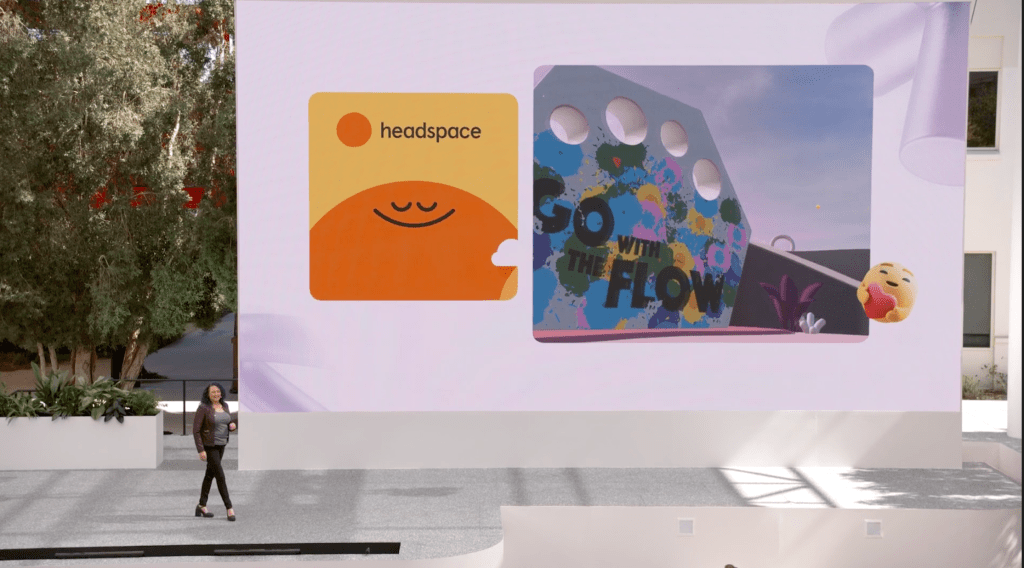 An image of Meta and Headspace's collab on a white screen at Meta Connect