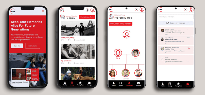 Inalife app shown on 4 mobile phones