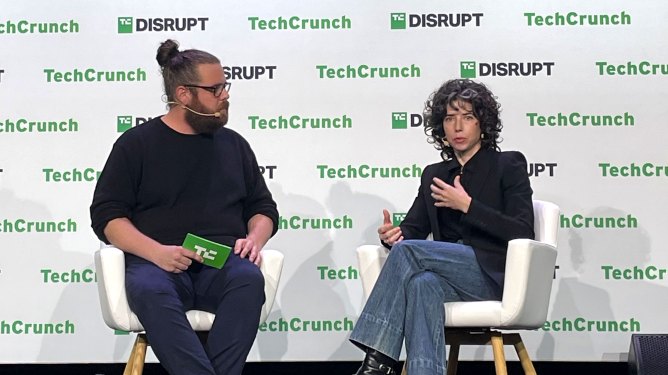 TechCrunch security editor Zack Whittaker interviews Signal Foundation president Meredith Whittaker (no relation) at TechCrunch Disrupt 2023 in San Francisco on September 21, 2023. (Image Credits: Bryce Durbin / TechCrunch)