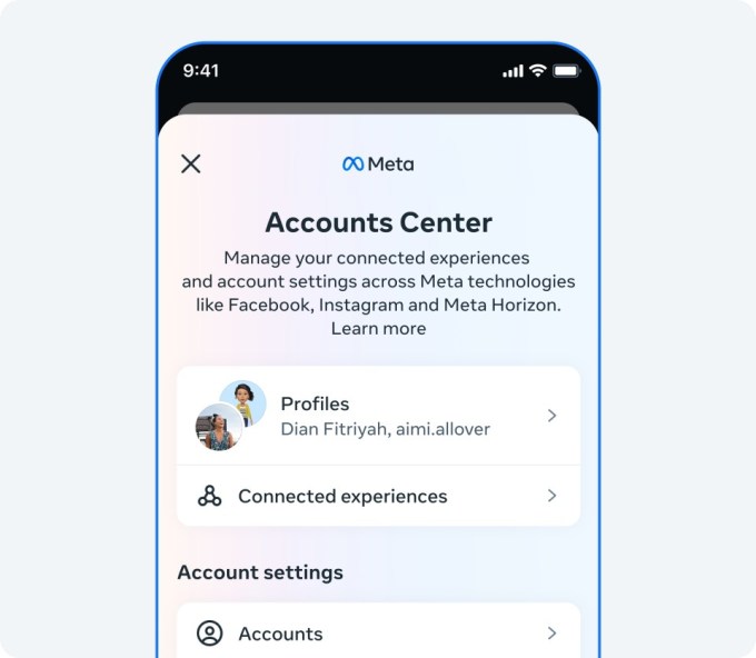 Meta Accounts Center home