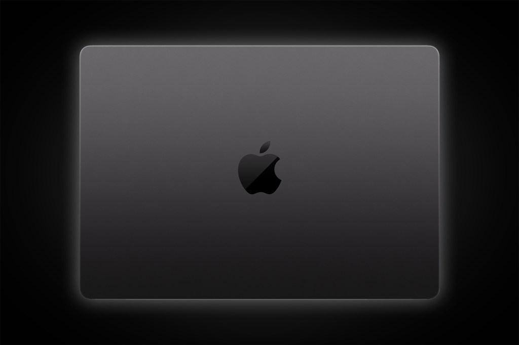 Apple MacBook Pro M3 in 'space black' color, top down, lid closed