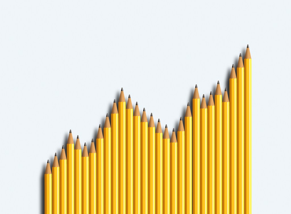 a graph made out of yellow pencils