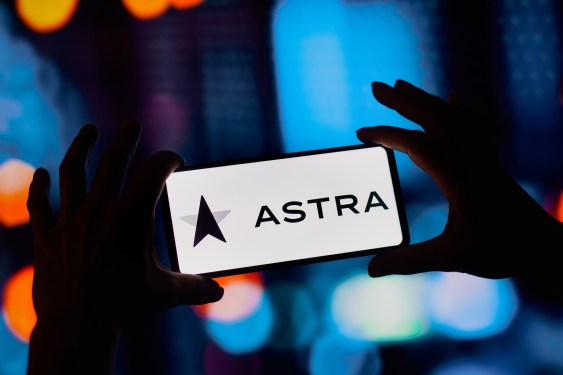 In this photo illustration, the Astra Space logo is displayed on a smartphone screen.