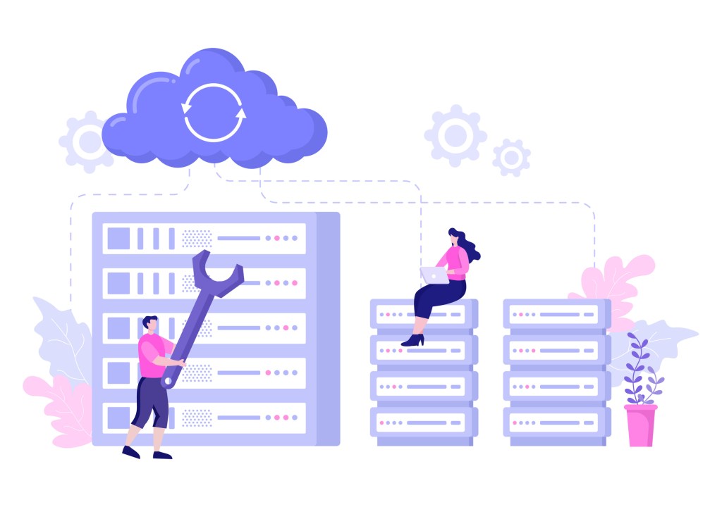 Illustration of cloud above a server room to show the cloud and on prem data center as a single pool of resources.