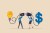 render of businessman and businesswoman connect lightbulb with money dollar sign.