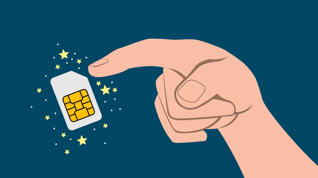 Illustration of a hand and a magic SIM card
