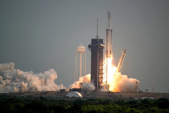 A SpaceX Falcon Heavy rocket with the Psyche spacecraft onboard is launched from Launch Complex 39A.