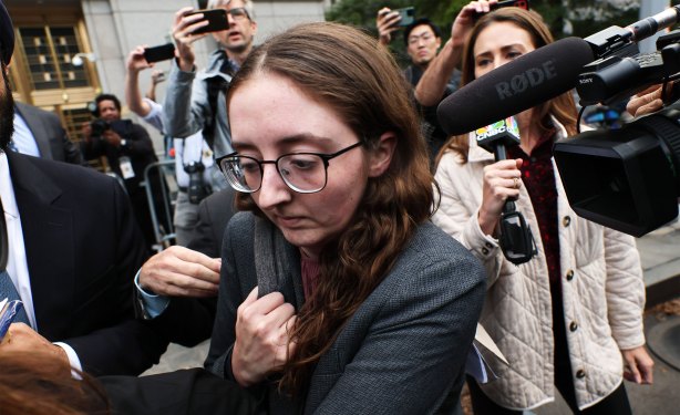 Caroline Ellison, former chief executive officer of Alameda Research LLC, leaves Manhattan Federal Court after testifying during the trial of FTX CEO Sam Bankman-Fried.