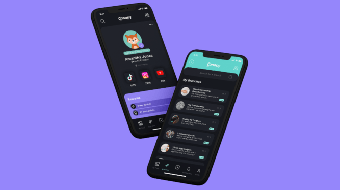 Canopy social app on 2 mobile phones