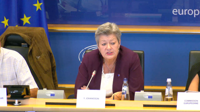 EU home affairs commissioner, Ylva Johansson, at an exchange of views in front of the LIBE committee in the European Parliament