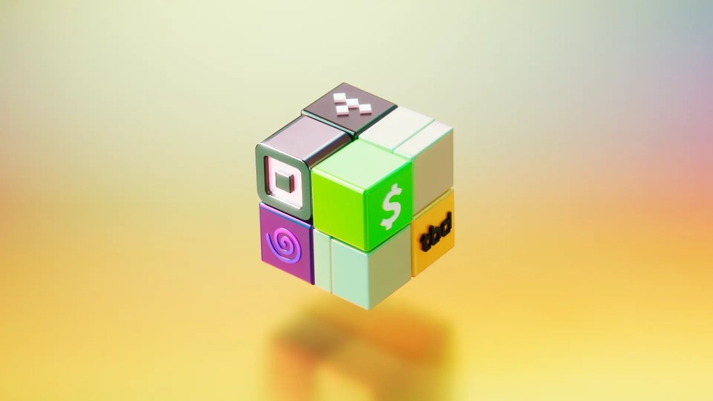 Block Inc. brands displayed on a Rubik's Cube-style block