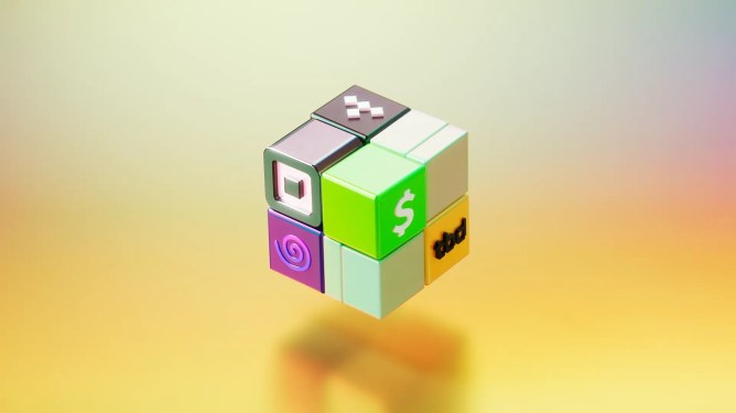 Block Inc. brands displayed on a Rubik's Cube-style block
