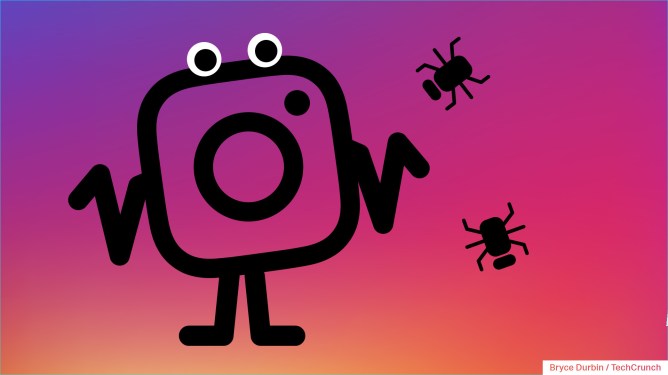 Instagram's logo with eyes and arms in a shrugging position.