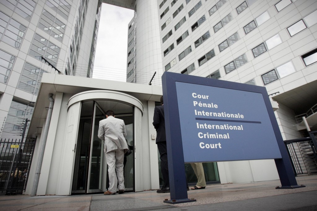 People enter the International Criminal Court in the Hague