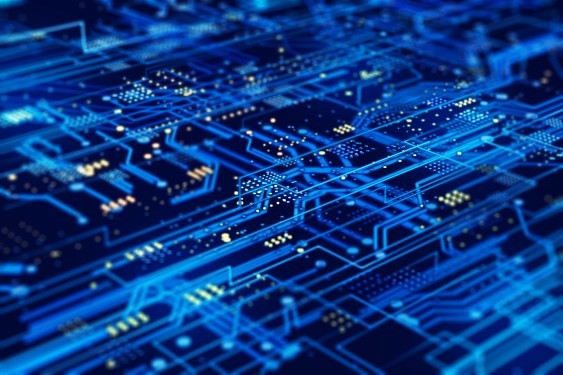 Circuit board on a dark blue background