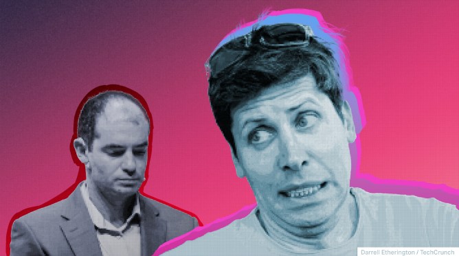 Illustration of Sam Altman and Ilya Sutskever
