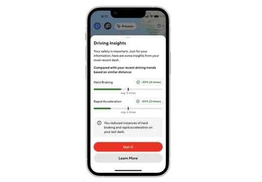 DoorDash's new driving insights feature on a phone