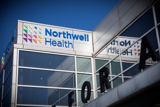 Signage is displayed outside Northwell Health's Center for Advanced Medicine in Lake Success, New York,