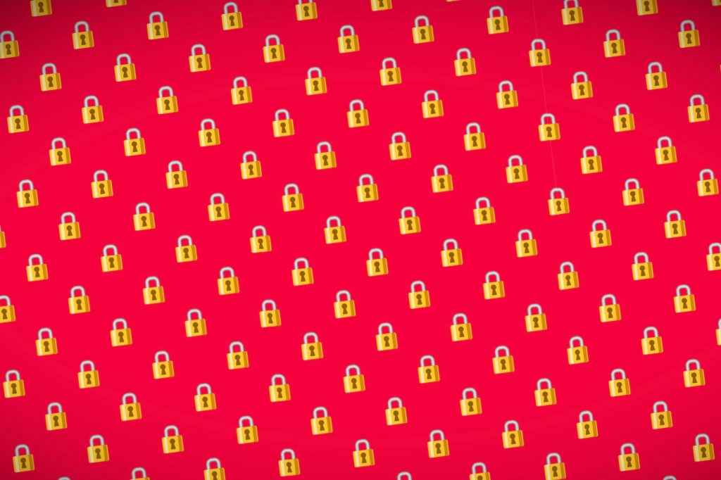 yellow padlocks patterned on a red background